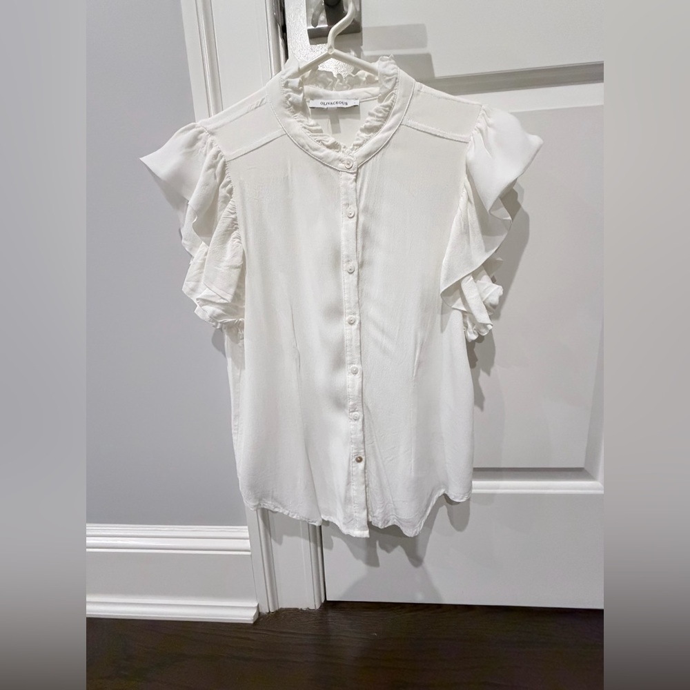Olivaceous White Ruffle Sleeve Top